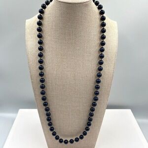 Vintage Gold Tone Black Beaded Necklace Spacer Beads‎ Round Jewelry Strand Retro